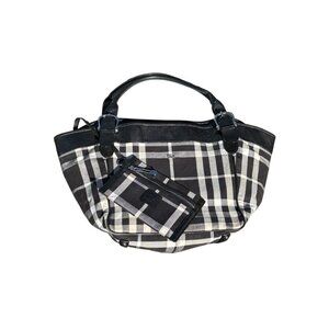 Burberry Black & White Beat Check Canvas Beach Tote + Wristlet